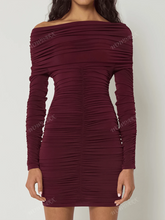 1pc Off-The-Shoulder Ruched Bodycon Dress For Autumn